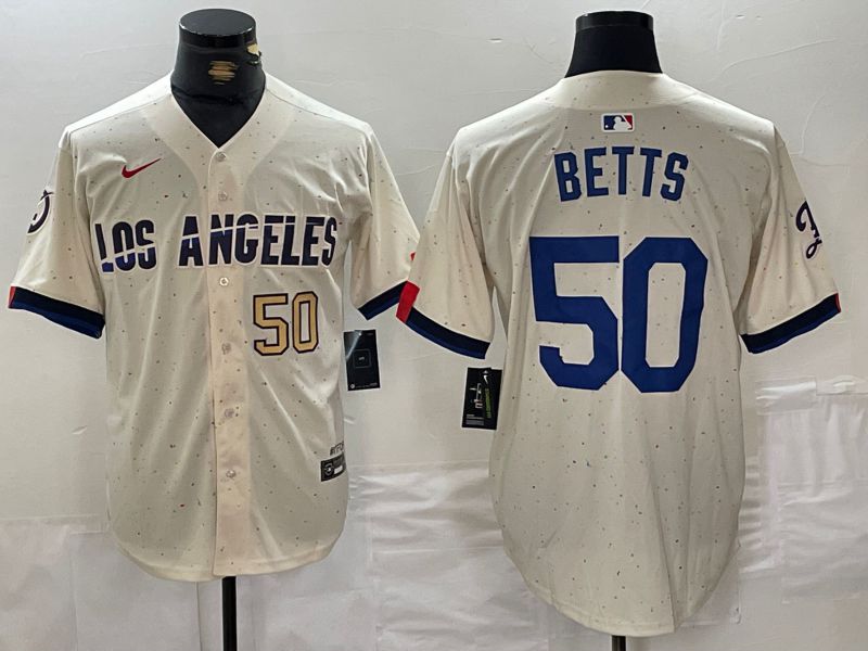 Men Los Angeles Dodgers 50 Betts Cream Fashion Nike Game MLB Jersey style 2